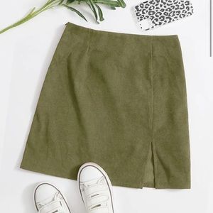 Zipper Side Split Hem Corduroy Skirt